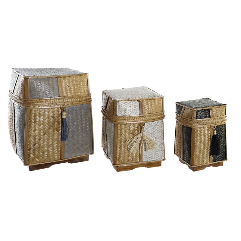 Basket Set of 3 Bamboo 33 x 33 x 40 cm Natural - Image 1