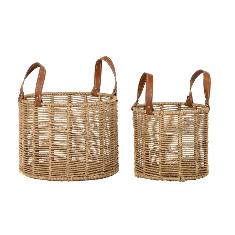 AlexandreHouse Basket Set of 2 Metal Cuerda 32X32X39 Brown