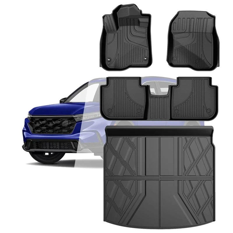 All Weather Floor Mats & Cargo Liner for Honda CRV 2023 2024 2025 (Include-Hybrid) - Custom Fit Floor Liner and Trunk Mat Set for CR-V 1st & 2rd Row & Trunk Liners(Upper Deck).