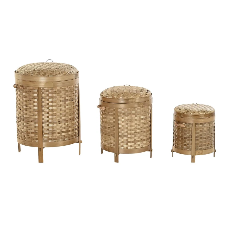 Basket Set of 3 Bamboo 31 x 31 x 44 cm Natural - Image 1