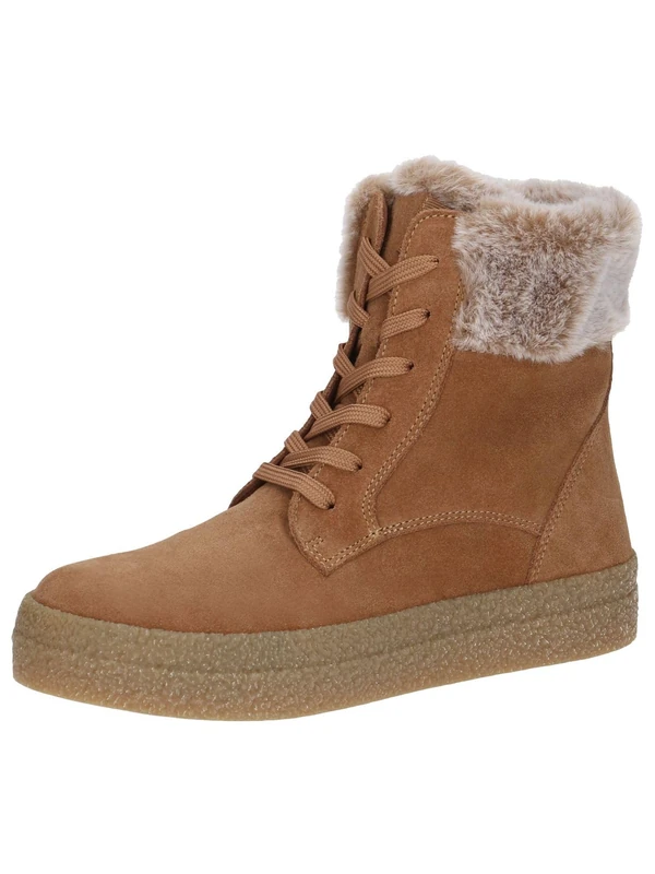 CAPRICE Women's high-top sneakers lined lace-up comfortable, Brown (Cognac Suede), 3.5 UK