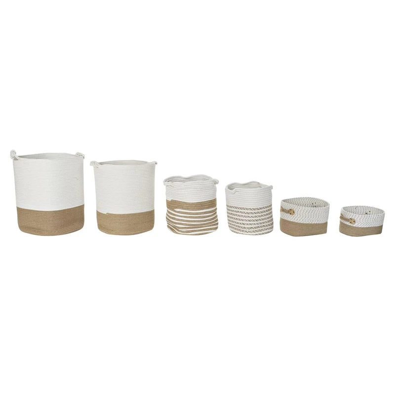 Basket Set of 6 Algodon Yute 45 x 45 x 54 cm White