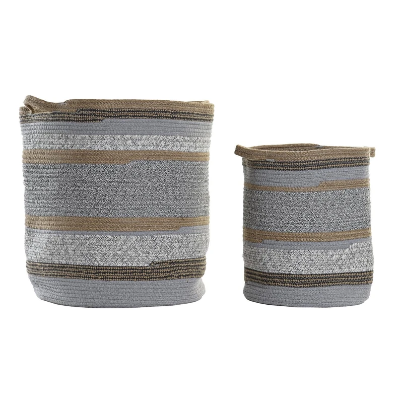 Basket Set of 2 Algodon Yute 40 x 40 x 45 cm 27 x 37 cm Grey - Image 1