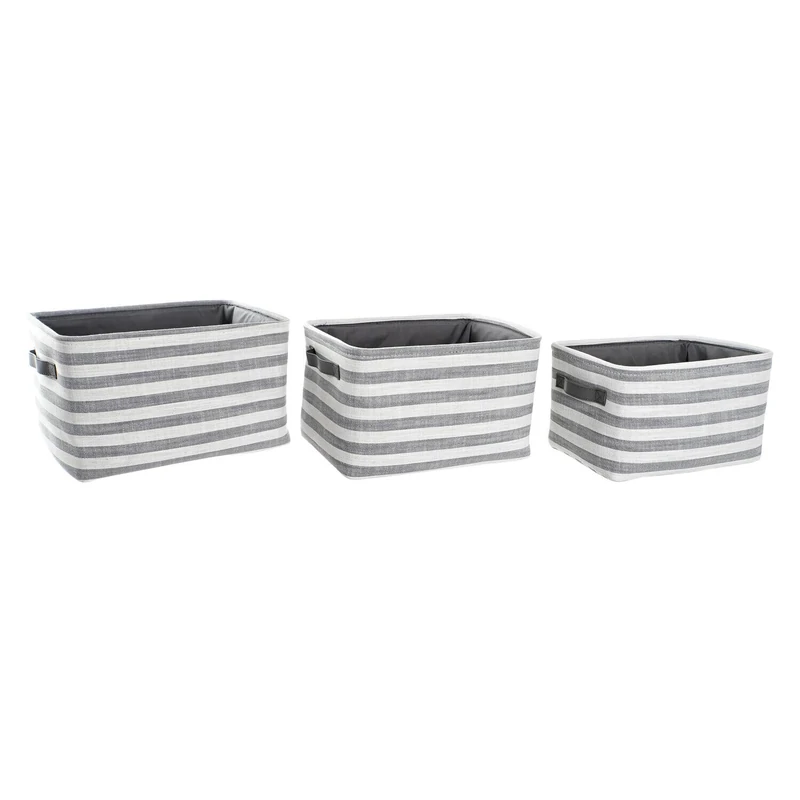 Basket Set of 3 Algodon 42 x 32 x 25 cm Rayas Gris