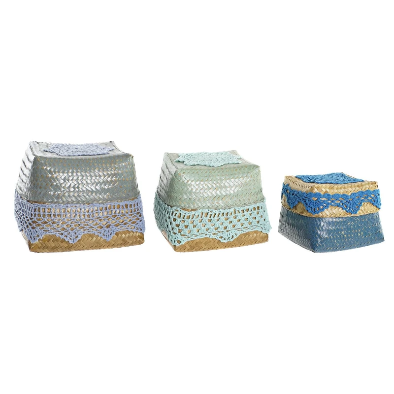 Basket Set of 3 Bamboo Algodon 22 x 27 x 27 cm Azul