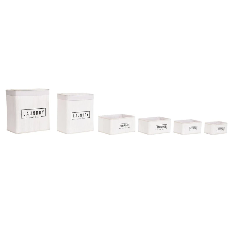 AlexandreHouse Basket Set of 6 Bamboo Polyester 40 x 30 x 46 cm White