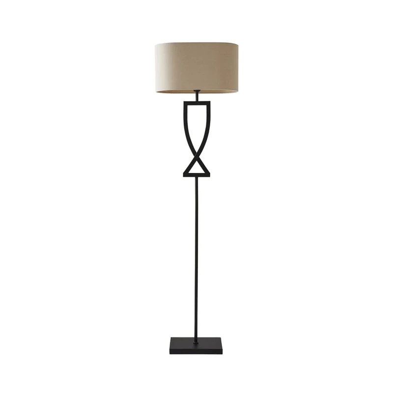 ValueLights | Large Black Metal Standing Floor Lamp with an Oatmeal Oval Lampshade | Floor Lamps & Torchieres, Home Décor & Improvement Essential | Includes Bulb [3000K Warm White]