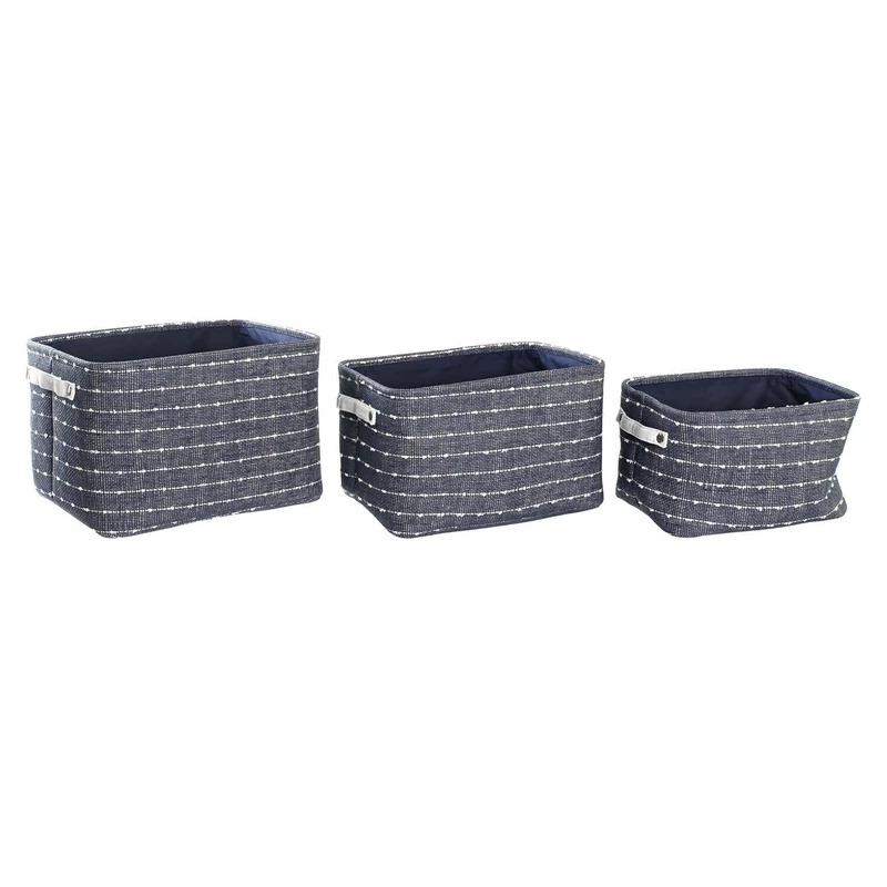 Basket Set of 3 Polyester 38 x 28 x 25 cm Blue