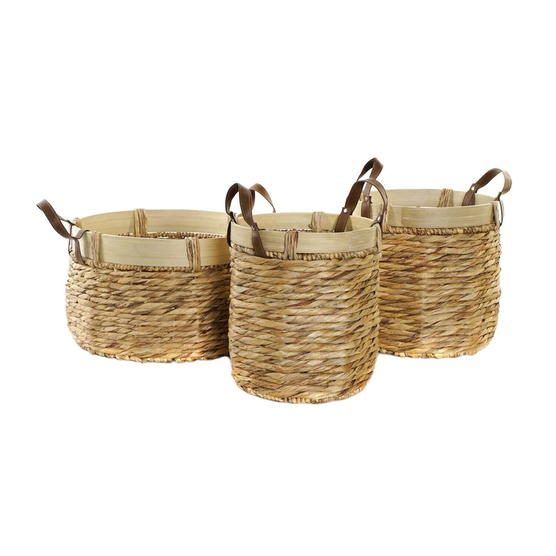 AlexandreHouse Junco Bamboo Basket Set of 3 40 x 40 x 24 cm Natural Brown - Image 1