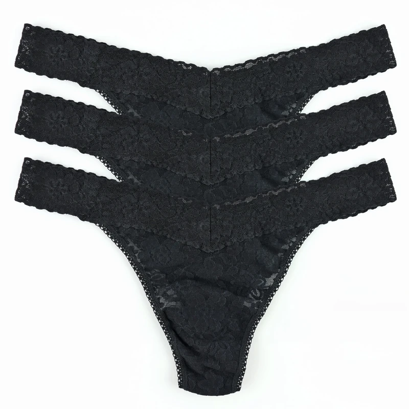 hanky panky, Daily Lace 3 Pack Low Rise Thongs, Black, Black, Black