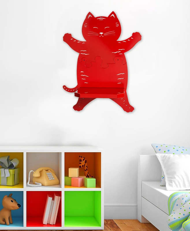IPEA Wall Shelf for Children's Bedroom – Made in Italy – Cat Design – Wall Shelves for Children's Bedroom – Made of Metal – Colourful Shelf for Books and Toys - Image 1
