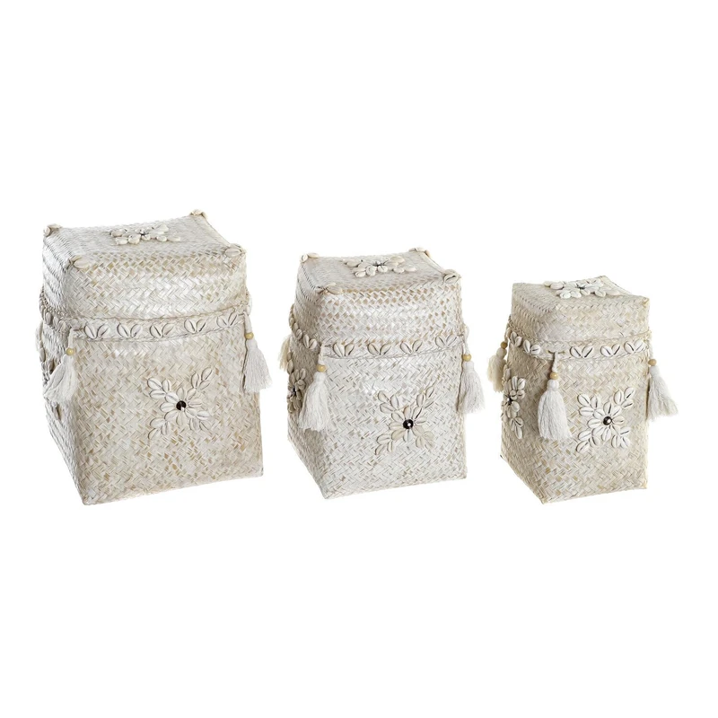 Set of 3 Bamboo Conchas Baskets 28 x 28 x 27 cm White