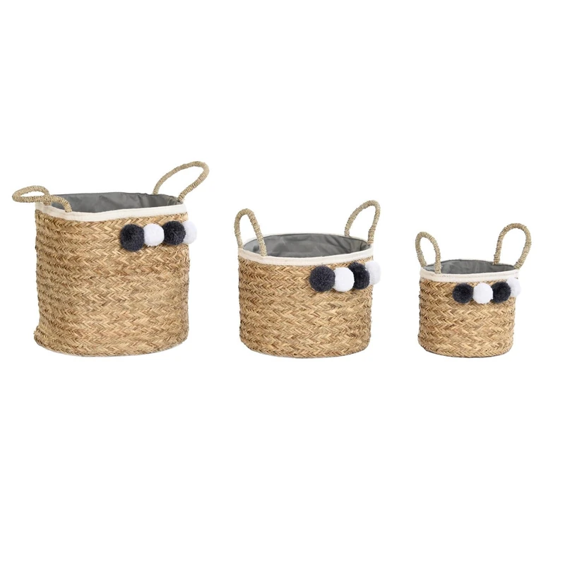 Basket Set of 3 Algodon Fibre 41 x 37 x 36 cm Natural