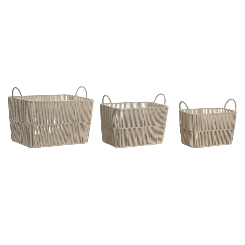 Basket Set of 3 Algodon Metal 39 x 29 x 31 cm Beige