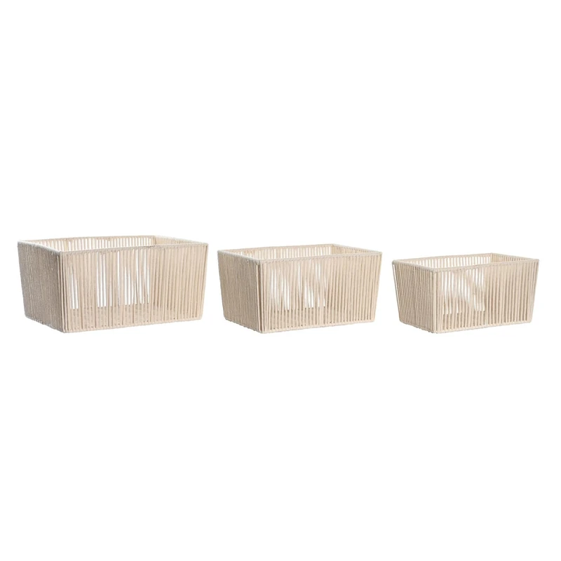 Basket Set of 3 Algodon Metal 40 x 30 x 20 cm Beige - Image 1