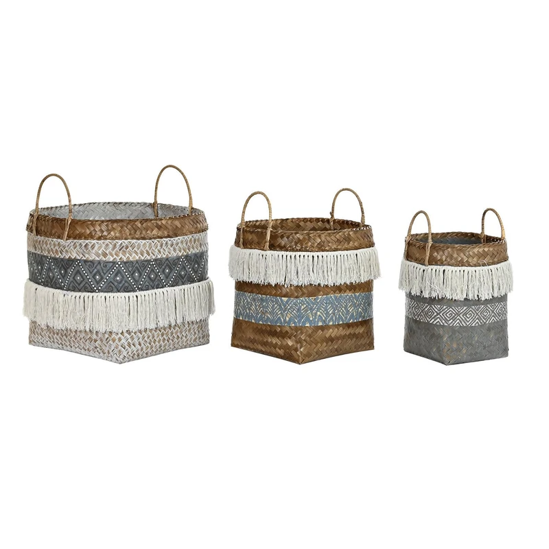 Basket Set of 3 Bamboo Algodon 49 x 49 x 57 cm Grey