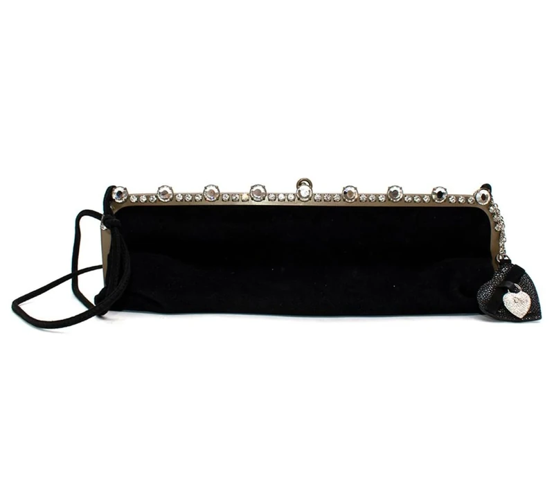 Pre-loved Crystal Embellished Black Satin Shoulder Bag