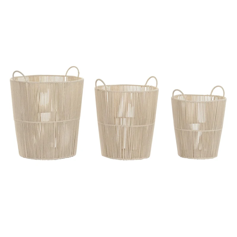 Basket Set of 3 Algodon Metal 42 x 42 x 51 cm Beige