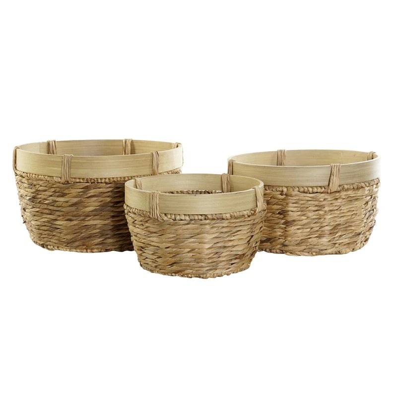 AlexandreHouse Junco Bamboo Basket Set of 3 40 x 40 x 23 cm Natural Brown
