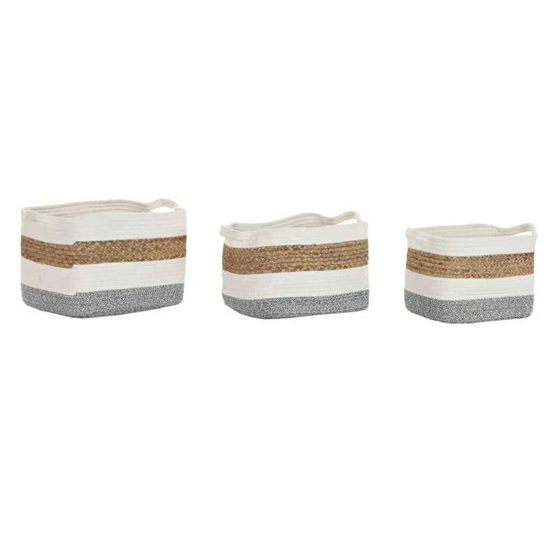 Basket Set of 3 Algodon Fibre 36 x 27 x 27 cm White