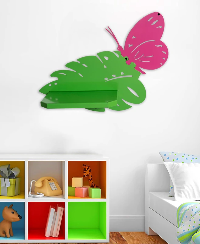 IPEA Wall Shelf for Children's Bedroom – Made in Italy – Butterfly Design – Wall Shelves for Children's Bedroom – Made of Metal – Colourful Shelf for Books and Toys - Image 1