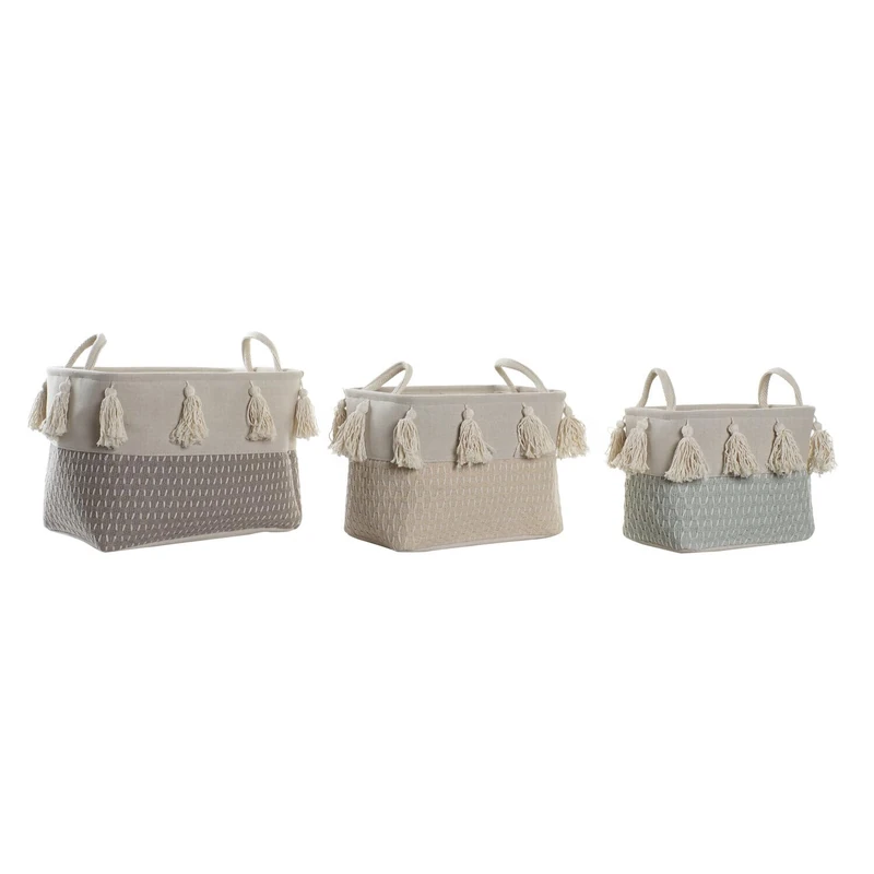 AlexandreHouse Basket Set of 3 Polyester 40 x 30 x 30 cm Beige
