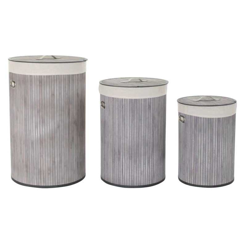 AlexandreHouse Basket Set of 3 Bamboo Polyester 38 x 38 x 60 cm Grey
