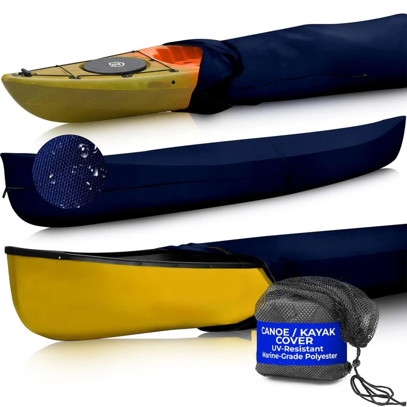 EliteShield Canoe Cover Kayak Cover; Waterproof UV Resistant Marine Grade Polyester Canoe Kayak Boat Full Storage Cover fits 9 ft-10 ft Long, 96 Inches Girth Navy Color