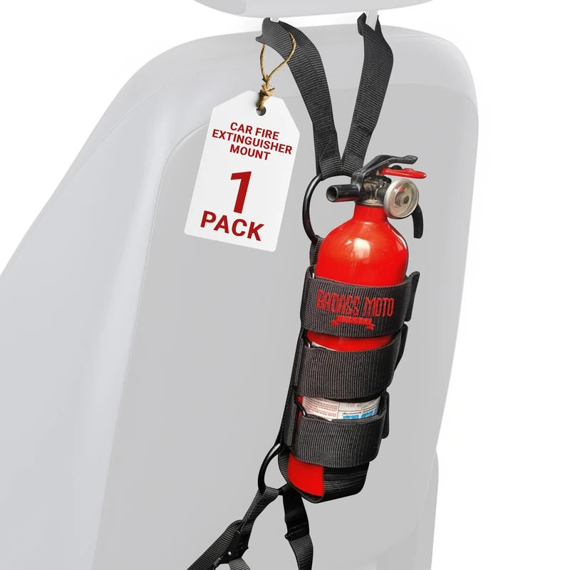 Badass Moto Car Fire Extinguisher Mount Truck SUV. Universal Automotive Fire Extinguisher Mount for Vehicle Car Seat. Fits Jeep Fire Extinguisher Holder, Quick-Strap Easy Install, No Tools Needed. - Image 1