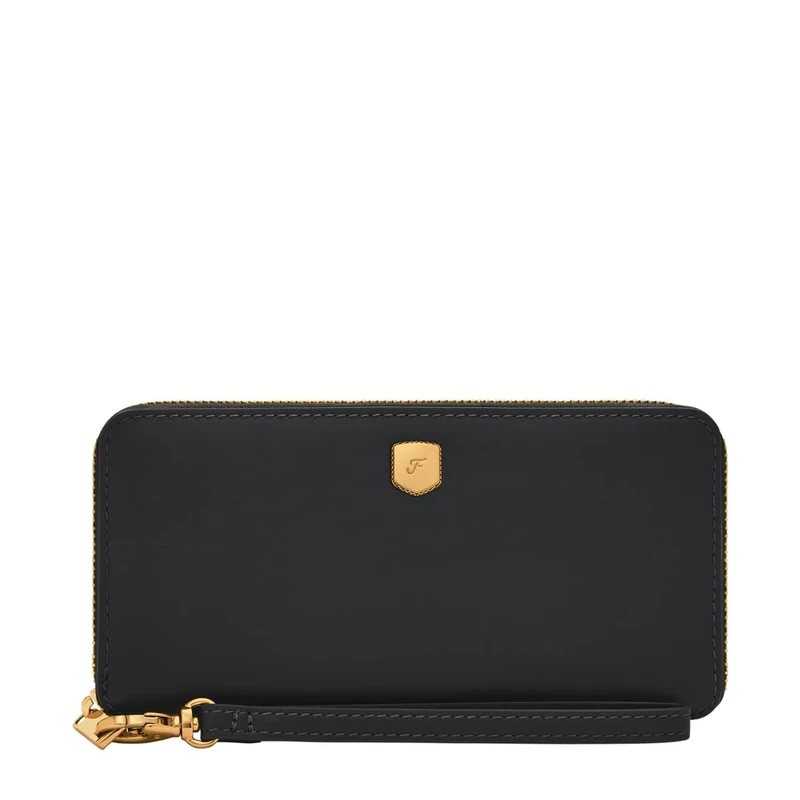 Fossil Women's Lennox Leather Zip Around Clutch Wallet, Black (Model: SL10037001), Black