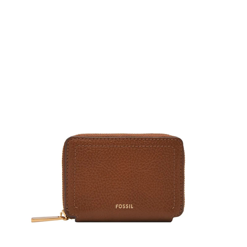 Fossil Women's Logan LiteHide™ Leather RFID Blocking Zip Around Card Case Wallet, Medium Brown (Model: SL10045200), Medium Brown