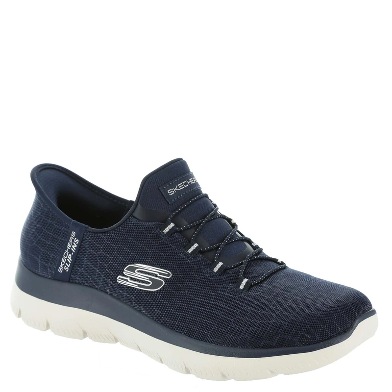 Skechers Women's Summits-Classy Night Hands Free Slip-ins Sneaker, Navy/Silver, 9