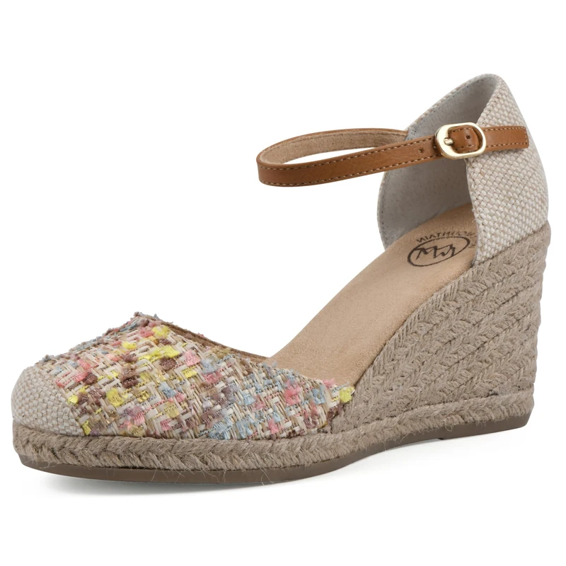 White Mountain Women's Mamba Espadrille Wedge Sandal, Natural/Multi/Fabric, 5.5 UK