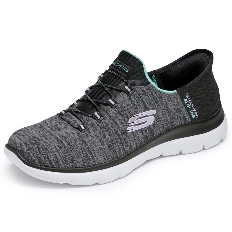 Skechers Women's Summits Hands-Free Slip-ins – Memory Foam Insole, Heel Pillow, Vegan Materials Sneaker, Black Turquoise, 9 UK