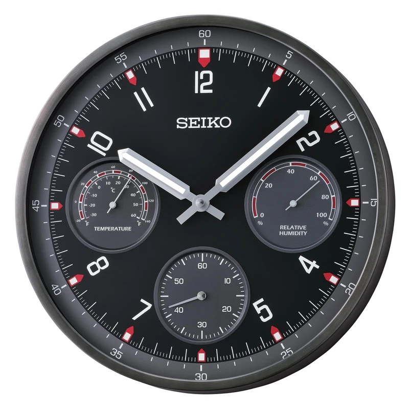 SEIKO Shelby Non Ticking Wall Clock, Black, 13 Inch
