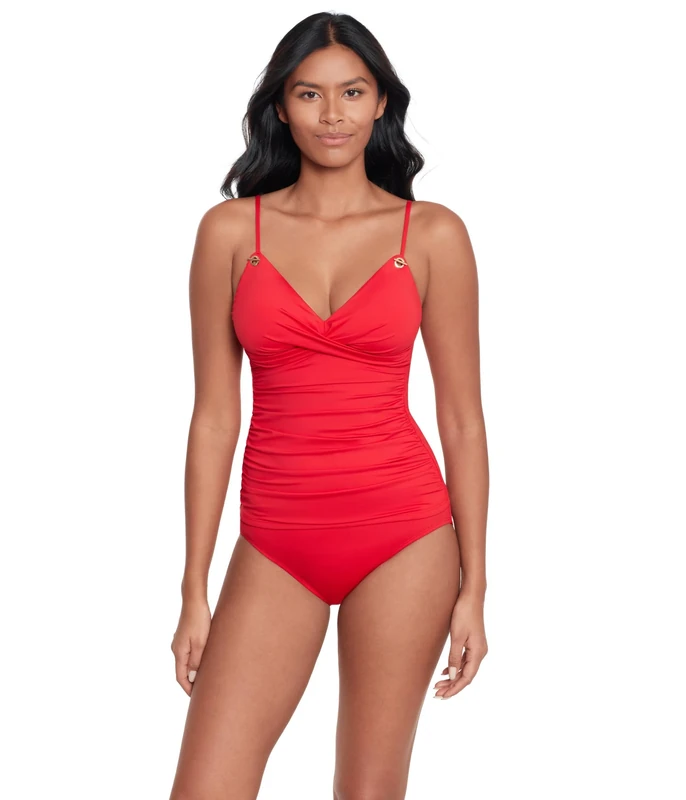 LAUREN Ralph Lauren Women's Standard Beach Club Soids Toggle Underwire Camikini, Red, 6 - Image 1