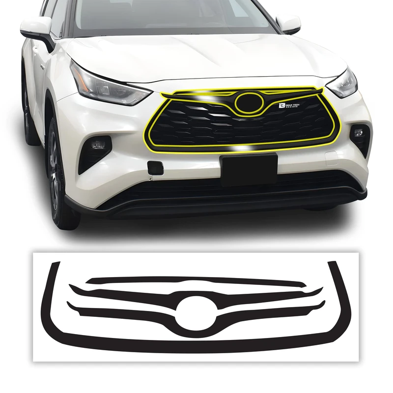 BOGAR TECH DESIGNS Front Bumper Chrome Delete Vinyl Film Replacement Compatible with Toyota Highlander 2020-2025, Gloss Black - Image 1