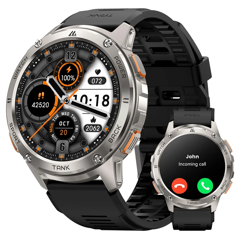 KOSPET TANK T3 Smart Watch for Men, 60 Days Battery Life, 50M Waterproof for Swimming, Military Full Metal Body, Fitness Watch with 1.43” AMOLED Display, Answer/Make Call and 24/7 Heart Rate Monitor
