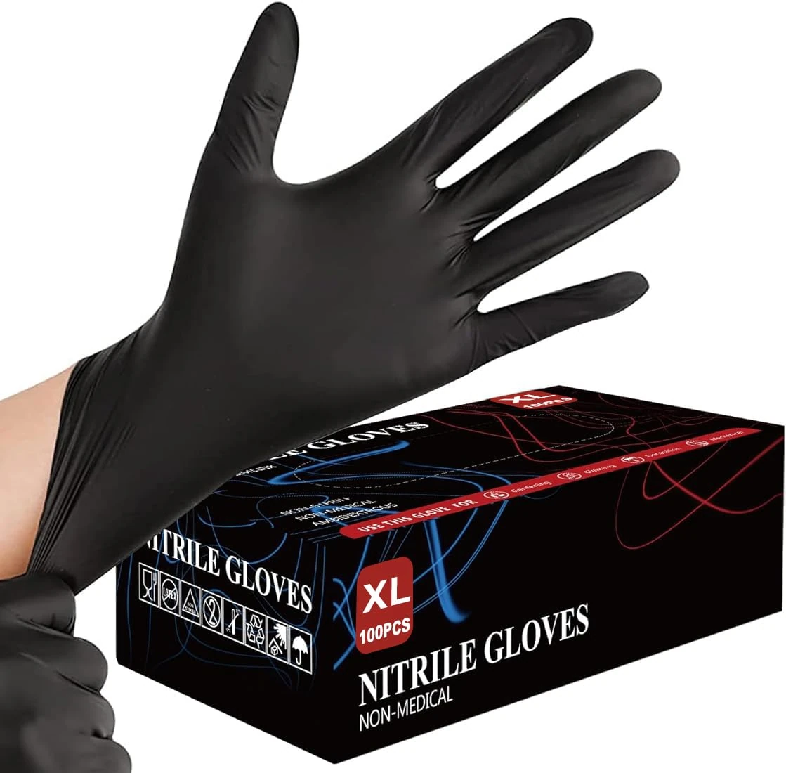 Black Nitrile Disposable Gloves - 100 Pack, Extra Strong, Latex-Free, Powder-Free, Professional-Grade Protection, Multipurpose, Examination Gloves (500, XL)