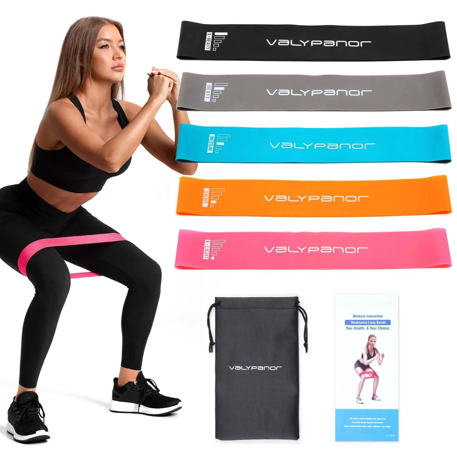 VALYPANOR Resistance Bands Exercise Loop Fitness Bands for Women Men,5 Different Levels Elastic Band for Home Gym Workout Yoga,Fitness,Stretching,Strength Training,Physical Therapy Free Carrying Bag