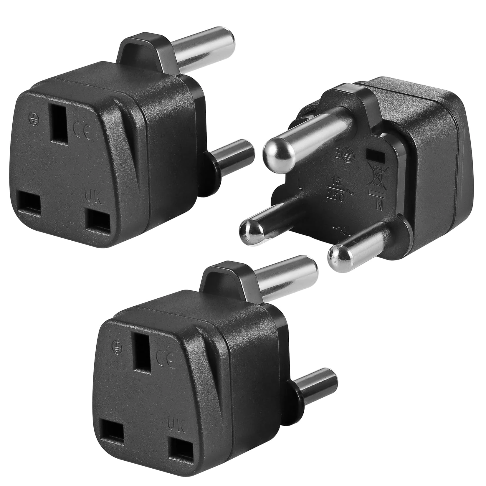 3-Pack UK to South Africa Plug Adapters South Africa Power Converter Grounded Universal Travel Adapter 3 Pin South Africa, Ghana, Bahrain, Mauritius etc International Type M Plug (Black)