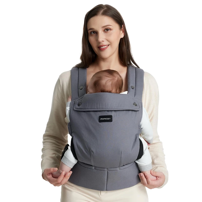 Momcozy Baby Carrier - Ergonomic, Cozy and Lightweight Carrier for 3-24 Months, Effortless to Put On, Ideal for Hands-Free Parenting, Enhanced Lumbar Support, Grey