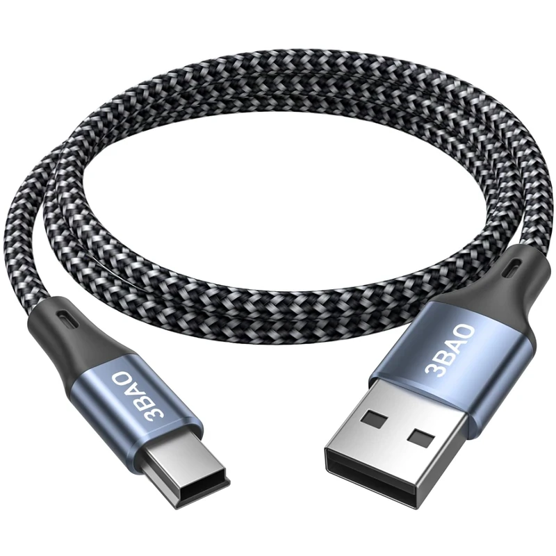 3BAO Mini USB Cable 1m, USB 2.0 Type A to Mini B Fast Charging Braided Data Charging Cord Compatible with Blue Yeti Microphone Hero HD, Cell Phones, MP3 Players, Dash Cams, Digital Cameras, Dash Cams.