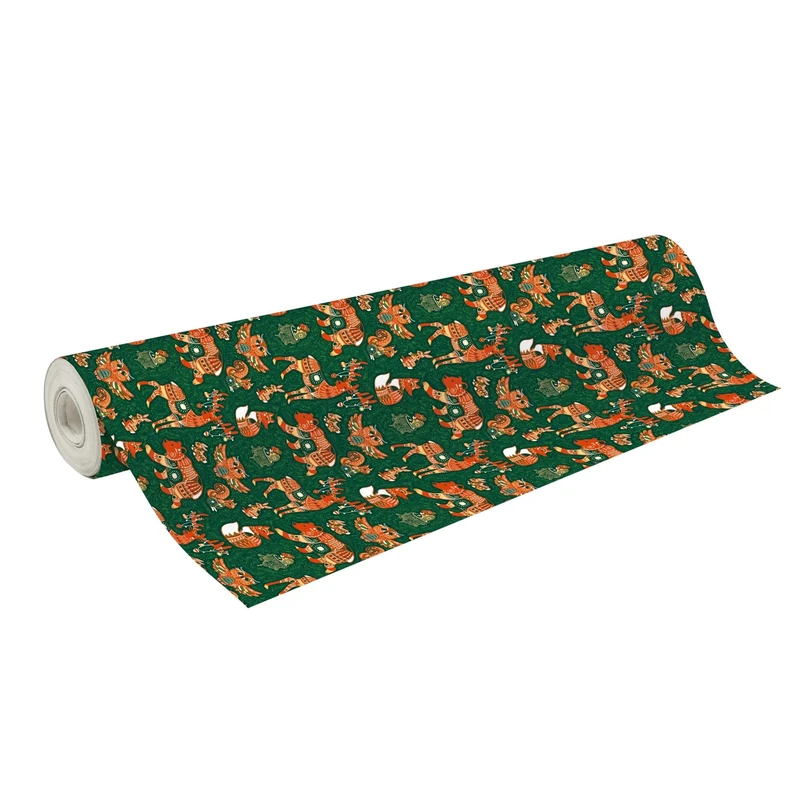 Clairefontaine 202111C - Long Roll of Wrapping Paper - Excellia 80g Paper - Pattern: Elegant and Artistic Forest Red and Green 50x0,70m Christmas and Birthday
