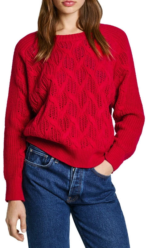 Pepe Jeans Women's Hedra Crew, Knitwear, Red, L