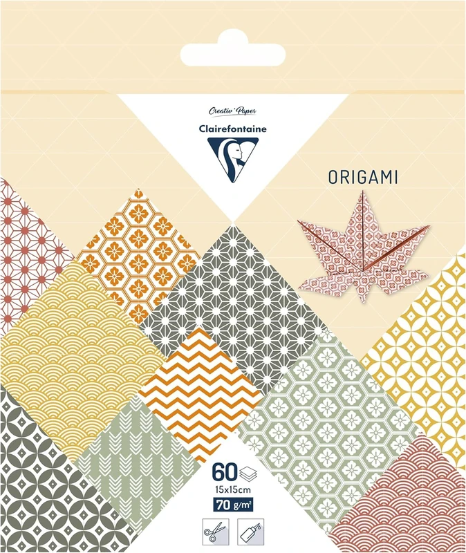 Clairefontaine 95636C - 60 Sheets Origami Paper 70gsm Autumn Collection Format 15x15cm 30 AST Coloured Designs x 2 Creative Leisure Adults & Children