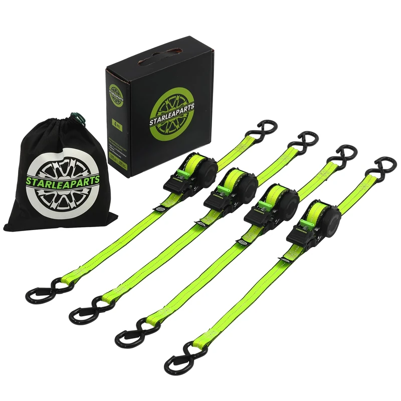 STARLEAPARTS 4PK 1.0INX12FT Ratchet Straps - 1,500lb Break Strength, Heavy Duty with Rubber Coated Handle, Perfect for Motorcycle, Kayak and Trucks