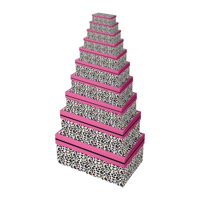 Clairefontaine K-30759-BXC - Set of 10 Rectangular Packing Boxes - Motifs : Leopard, Animals - for Gifts All Year Round, Birthdays, Holidays, Christmas