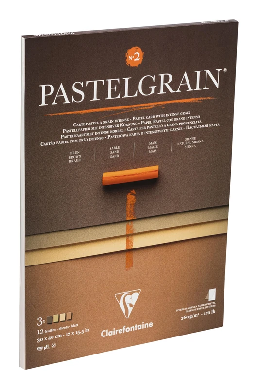 Clairefontaine 976062C PastelGrain No. 2 Glued Pad - 12 Sheets Special Paper for Dry Pastels - 30x40 cm 360g - Assorted Natural Shades - Crystal Paper dividers