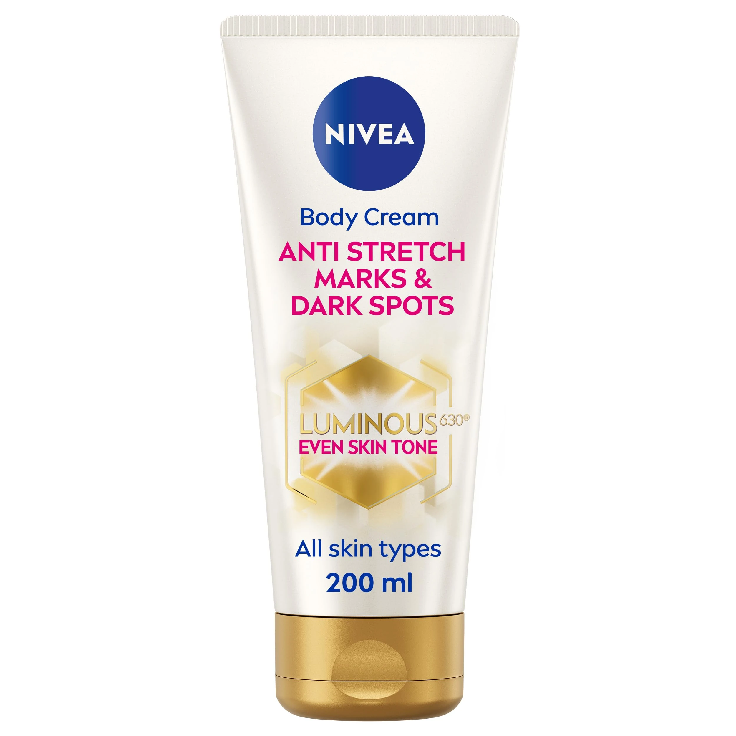 NIVEA Luminous 630 Anti Stretch Marks & Dark Spots Body Cream (200ml), 48-Hour Moisturising Cream Reduces Stretch Marks, Sun Blemishes and Pigment Spots, With Thiamidol